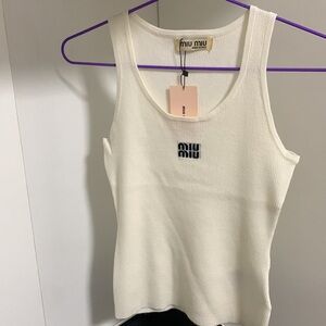 Miu Miu White Ribbed Tank Top